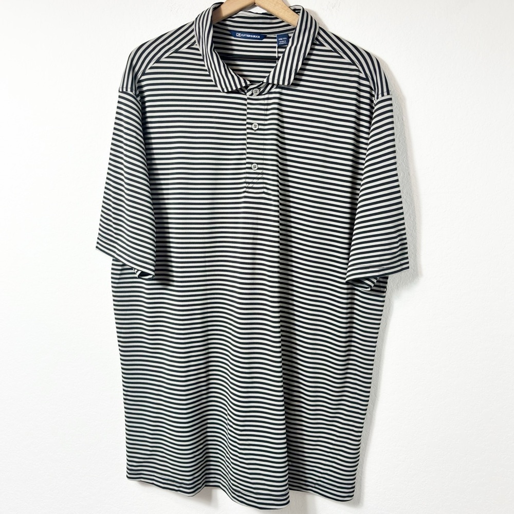 CUTTER AND BUCK BLACK GREY STRIPED MEN POLO SHORT SLEEVE SIZE 1XB BRAND NEW